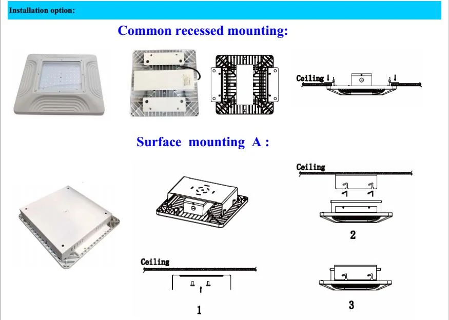 Factory Price Meanwell Ceiling Recessed Mounting 60W 80W 100W 120W 150W 200W 240W Warehouse Parking Garage Explosion-Proof Petrol Gas Station LED Canopy Light